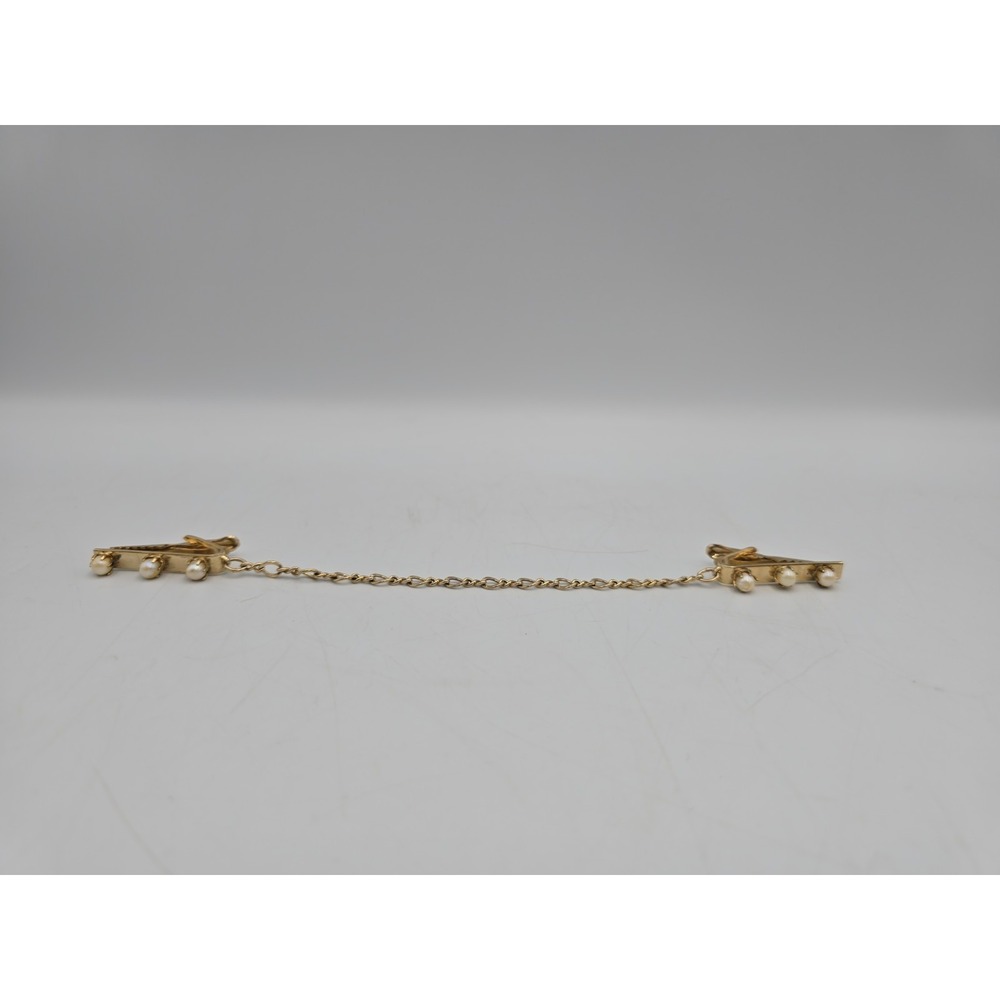 Vintage Gold Tone Faux Pearl Sweater Guard Clips Pat Pend Grandma Style
